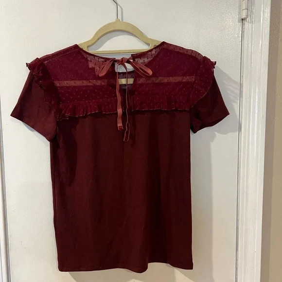 Maison Jules Women’s Top Swiss Dot Short- Sleeve Burgundy XS - Picture 4 of 8